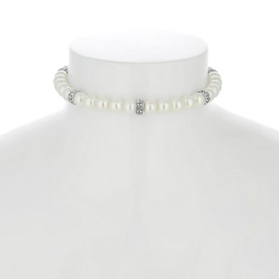 Silver pave link pearl choker necklace